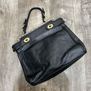 Talbots Black Snakeskin Double Turn Lock Leather Satchel Bag